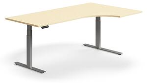 AJ Produkty Výškově nastavitelný stůl QBUS, rohový, 2000x1200 mm, stříbrná podnož, bříza