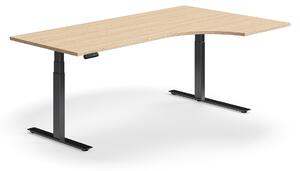 AJ Produkty Výškově nastavitelný stůl QBUS, rohový, 2000x1200 mm, černá podnož, dub