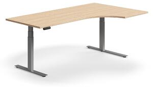 AJ Produkty Výškově nastavitelný stůl QBUS, rohový, 2000x1200 mm, stříbrná podnož, dub