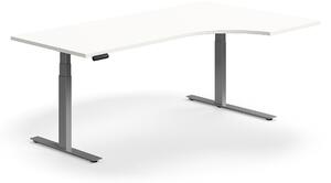AJ Produkty Výškově nastavitelný stůl QBUS, rohový, 2000x1200 mm, stříbrná podnož, bílá