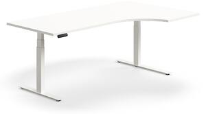 AJ Produkty Výškově nastavitelný stůl QBUS, rohový, 2000x1200 mm, bílá podnož, bílá