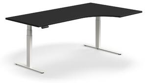 AJ Produkty Výškově nastavitelný stůl QBUS, rohový, 2000x1200 mm, bílá podnož, černá