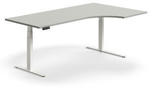 AJ Produkty Výškově nastavitelný stůl QBUS, rohový, 2000x1200 mm, bílá podnož, světle šedá