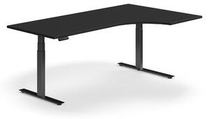 AJ Produkty Výškově nastavitelný stůl QBUS, rohový, 2000x1200 mm, černá podnož, černá