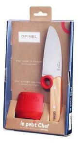 Dětský nůž + chránič prstů červený Le Petit Chef Opinel (červený/ přírodní dřevo)