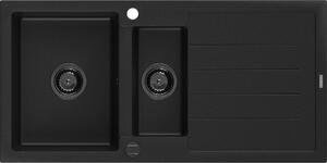 MEXEN - Andres granitový dřez 1.5 s odkapávačem 1000 x 500 mm černý, černý sifon 6515101510-77-B