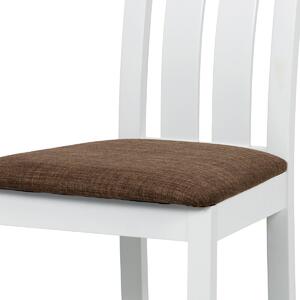 Autronic - Jídelní židle, masiv buk, barva bílá, látkový hnědý potah - BC-2602 WT