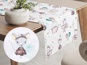 Biante Dětský bavlněný běhoun na stůl Sandra SA-372 Myšky a konvičky na bílém 20x120 cm