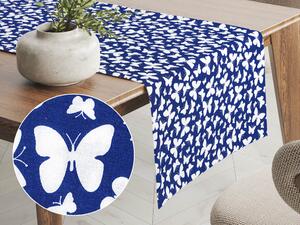 Biante Bavlněný běhoun na stůl Sandra SA-376 Bílí motýlci na modrém 20x120 cm