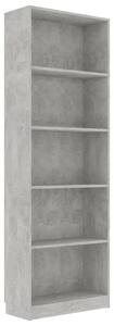 Knihovna s 5 policemi betonově šedá 60x24x175 cm dřevotříska