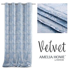 Závěs AmeliaHome Velvet Silver Leaves modrý