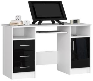 Ak furniture Volně stojící psací stůl Ana 124 cm bílý/černý lesk