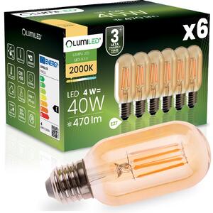 6x LED ŽÁROVKA E27 T45 Filament 4W = 40W 470LM 2000K 360° Dekorační LUMILED