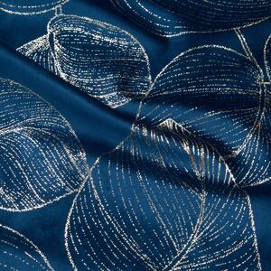 Sametový středový ubrus s lesklým modrým potiskem listů