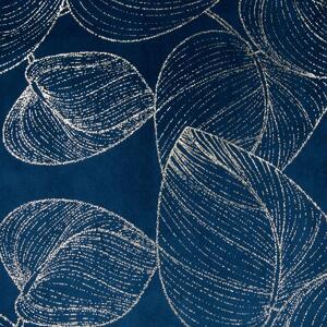 Sametový středový ubrus s lesklým modrým potiskem listů