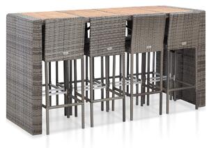 9dílný zahradní barový set polyratan a akáciové dřevo šedý