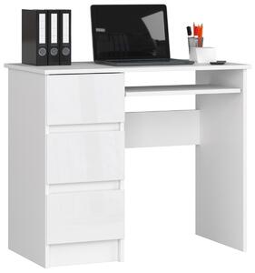 Ak furniture Psací stůl A-6 90 cm bílý lesk levý