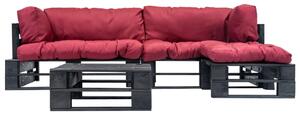 4dílný zahradní sedací set z palet červené podušky dřevo