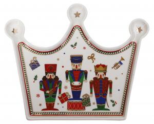 Vánoční porcelánový tác Lo Schiaccianoci ve tvaru korunky 21x16,5cm BRANDANI (barva - porcelán, barevné)