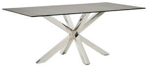 Tmavý porcelánový jídelní stůl Kave Home Argo 180 x 100 cm s nerezovou podnoží