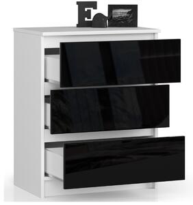 Ak furniture Komoda Kuba 60 cm - 3 šuplíky bílá/černá