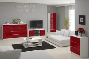 Ak furniture Komoda Kuba 120 cm 6 šuplíků bílá/červená