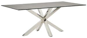 Tmavý porcelánový jídelní stůl Kave Home Argo 200 x 100 cm s nerezovou podnoží
