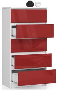 Ak furniture Komoda Kuba 60 cm - 5 šuplíků bílá/červená