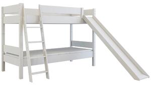 Dětská patrová postel se skluzavkou z MASIVU BUK - ERIK 200x90cm - bílá