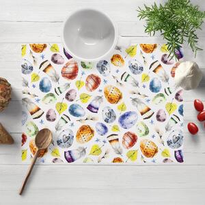 Biante Velikonoční teflonové prostírání na stůl TF-075 Barevné kraslice a pírka na bílém 30x40 cm