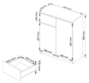 Ak furniture Komoda Kiara 80 cm 2 skříňky a 1 šuplík bílá/černá