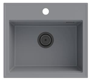 Sink Quality Ferrum New 5055, 1-komorový granitový dřez 560x500x210 mm + grafitový sifon, šedá, SKQ-FER.5055.G.XB