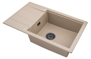 Sink Quality Ferrum New 8010, 1-komorový granitový dřez 800x500x210 mm + grafitový sifon, béžová, FER.8010.B.XB