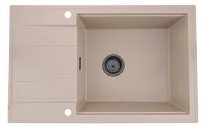 Sink Quality Ferrum New 8010, 1-komorový granitový dřez 800x500x210 mm + grafitový sifon, béžová, FER.8010.B.XB