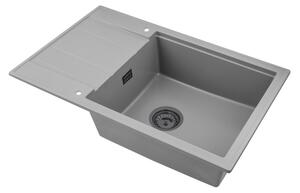 Sink Quality Ferrum New 8010, 1-komorový granitový dřez 800x500x210 mm + grafitový sifon, šedá, SKQ-FER.8010.G.XB