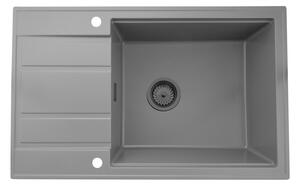Sink Quality Ferrum New 8010, 1-komorový granitový dřez 800x500x210 mm + grafitový sifon, šedá, SKQ-FER.8010.G.XB