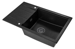 Sink Quality Ferrum New 8010, 1-komorový granitový dřez 800x500x210 mm + grafitový sifon, černá skvrnitá, SKQ-FER.8010.BP.XB