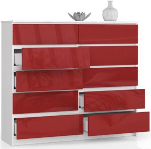 Ak furniture Komoda Kuba 140 cm 10 šuplíků bílá/červená