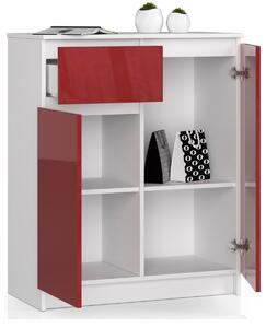 Ak furniture Komoda Kiara 80 cm 2 skříňky a 1 šuplík bílá/červená