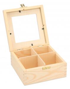 ČistéDřevo Dřevěná krabička se sklem - 4 přihrádky
