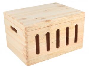 ČistéDřevo Dřevěný box s výřezy a víkem 40 x 30 x 23 cm
