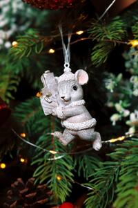Šedá závěsná vánoční ozdoba myška 7cm