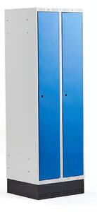 AJ Produkty Šatní skříňka CLASSIC, se soklem, 2 sekce, 1890x600x550 mm, modré dveře