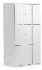 AJ Produkty Boxová šatní skříň CLASSIC, 3 sekce, 9 boxů, 1740x900x550 mm, šedá, šedé dveře