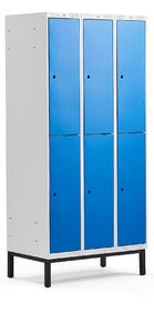 AJ Produkty Boxová šatní skříň CLASSIC, s nohami, 3 sekce, 6 boxů, 1940x900x550 mm, modré dveře