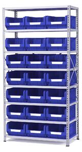 AJ Produkty Regál s plastovými boxy APART + POWER, 1970x1000x500 mm, 21 modrých boxů