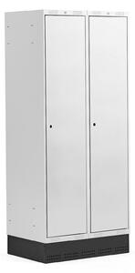 AJ Produkty Šatní skříňka CLASSIC, se soklem, 2 sekce, 1890x800x550 mm, šedé dveře
