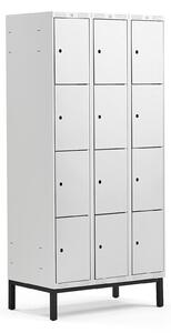 AJ Produkty Boxová šatní skříň CLASSIC, s nohami, 3 sekce, 12 boxů, 1940x900x550 mm, šedé dveře
