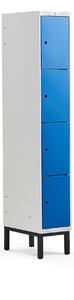 AJ Produkty Boxová šatní skříň CLASSIC, s nohami, 1 sekce, 4 boxy, 1940x300x550 mm, modré dveře