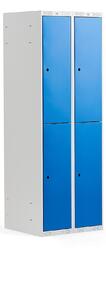AJ Produkty Boxová šatní skříň CLASSIC, 2 sekce, 4 boxy, 1740x600x550 mm, šedá, modré dveře